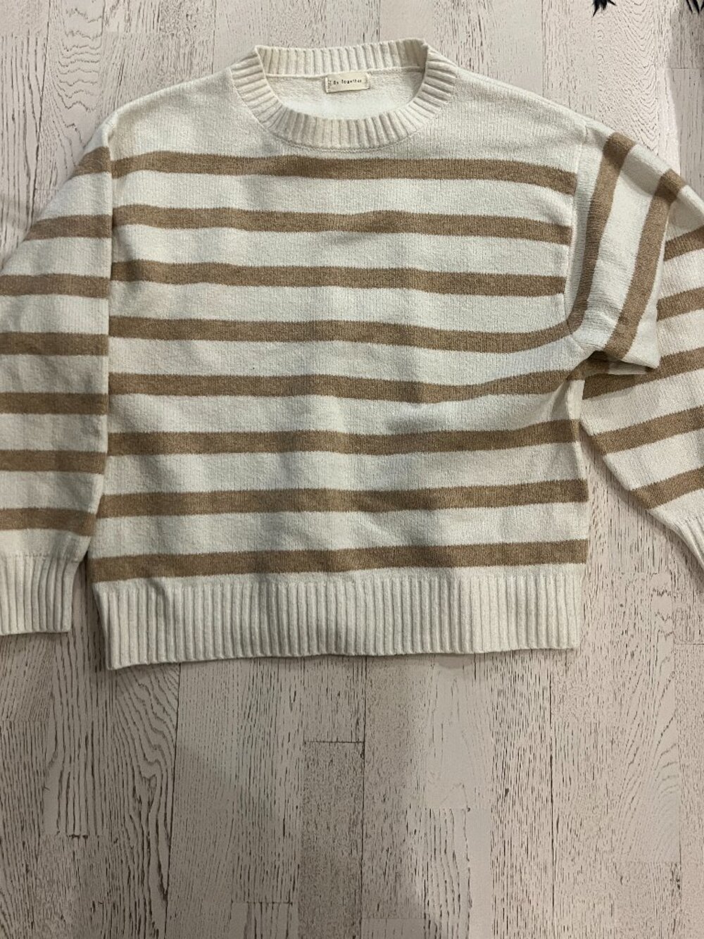 NWOT - By Together Striped Crewneck Sweater in Cream & Taupe - Picture 4 of 5